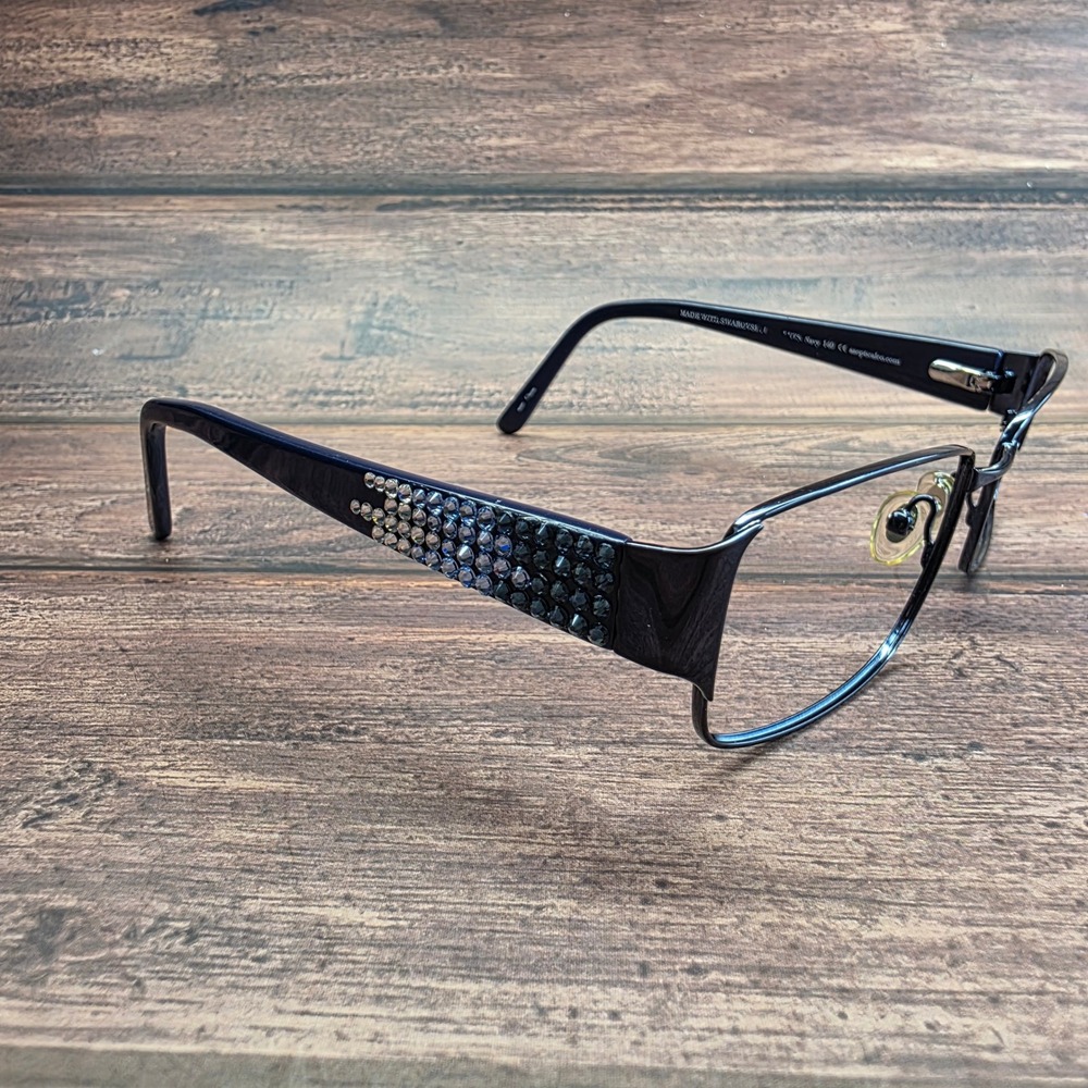 Jimmy Crystal New York Cannes Navy Blue Swarovski Crystal Eyeglass Frames 140